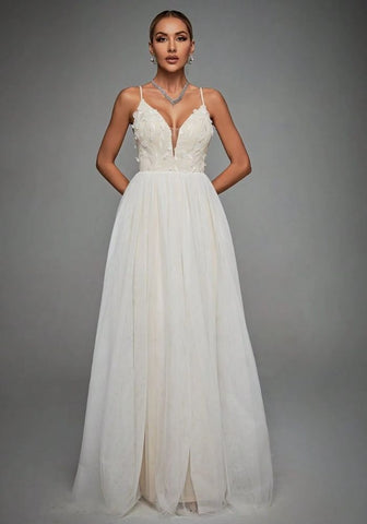 Brautkleid Standesamt Lang 3D-Stickerei Brautmode