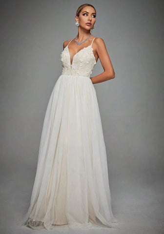 Brautkleid Standesamt Lang 3D-Stickerei Brautmode