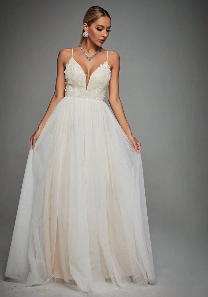 Brautkleid Standesamt Lang 3D-Stickerei Brautmode