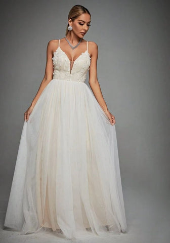 Brautkleid Standesamt Lang 3D-Stickerei Brautmode