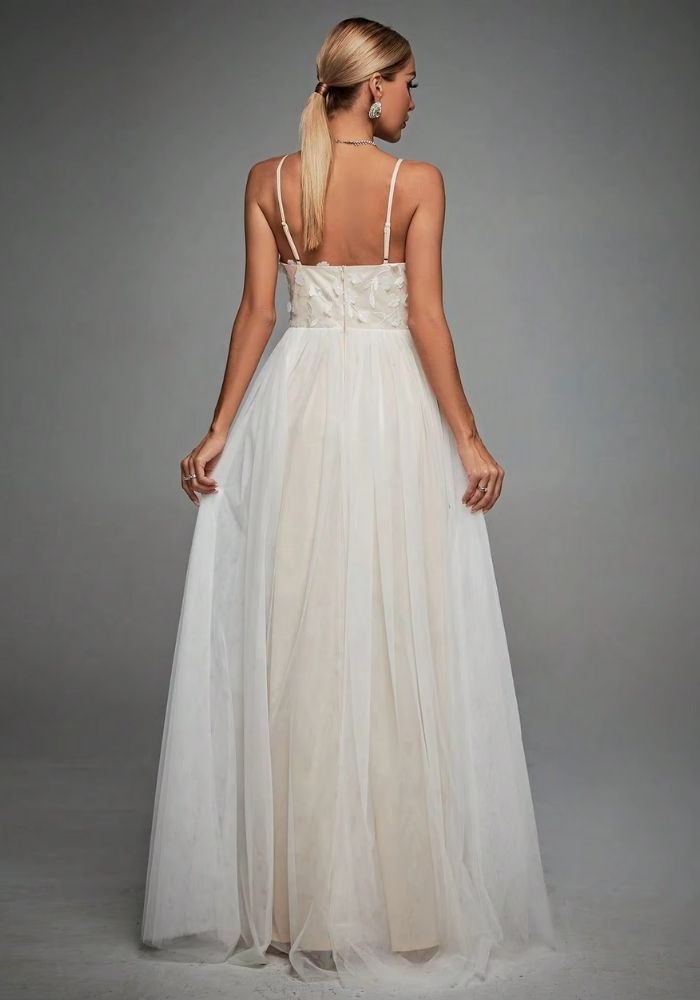 Brautkleid Standesamt Lang 3D-Stickerei Brautmode