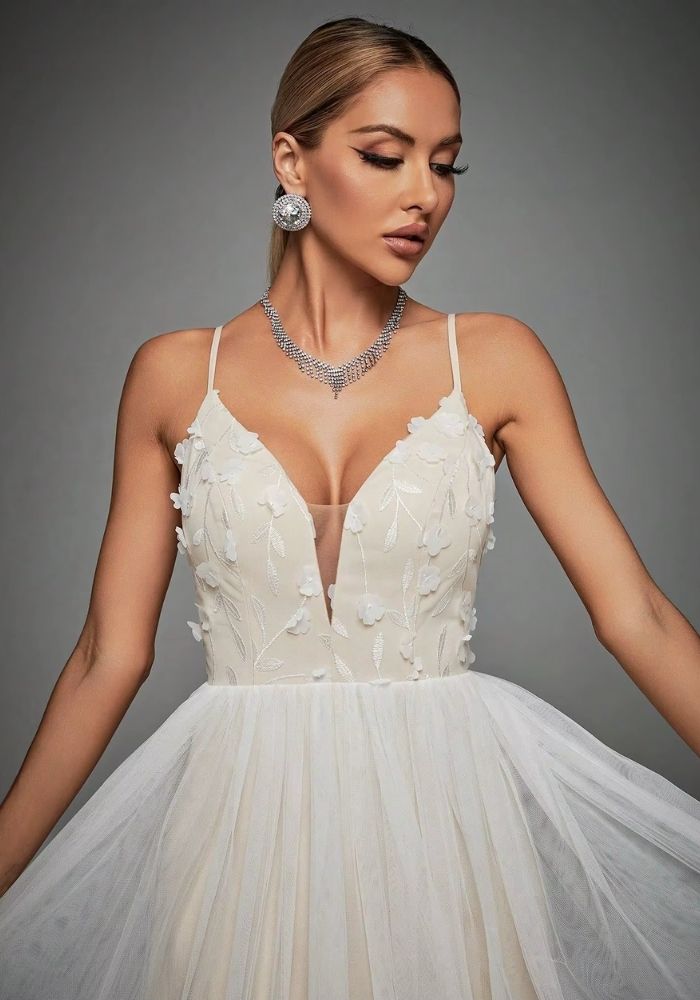 Brautkleid Standesamt Lang 3D-Stickerei Brautmode
