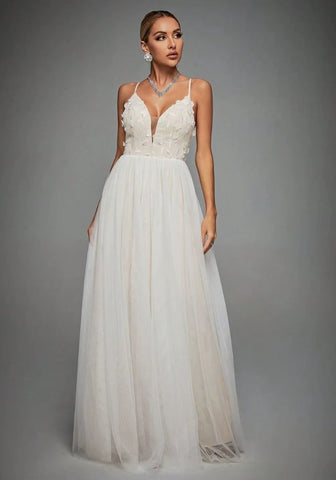 Brautkleid Standesamt Lang 3D-Stickerei Brautmode