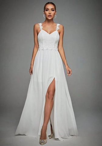 Brautkleid Standesamt Lang Schlitz Spitzenverzierung
