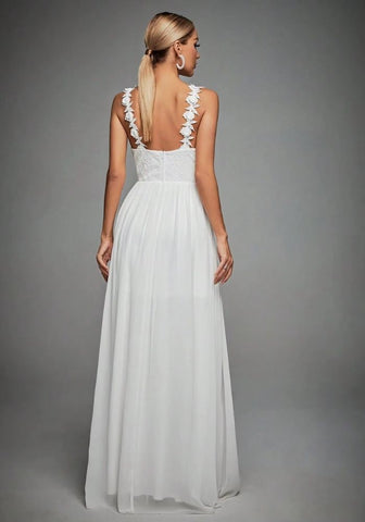 Brautkleid Standesamt Lang Schlitz Spitzenverzierung