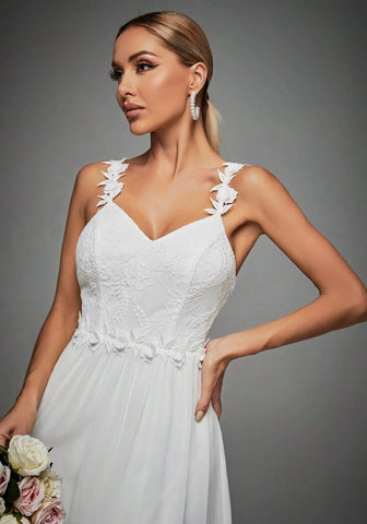 Brautkleid Standesamt Lang Schlitz Spitzenverzierung