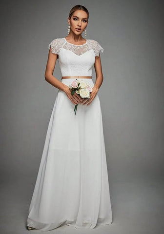 Brautkleider Standesamt Wimper Spitze Ärmel Chiffon