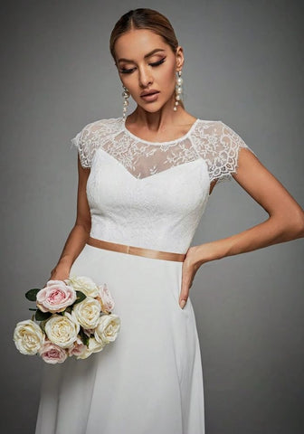 Brautkleider Standesamt Wimper Spitze Ärmel Chiffon