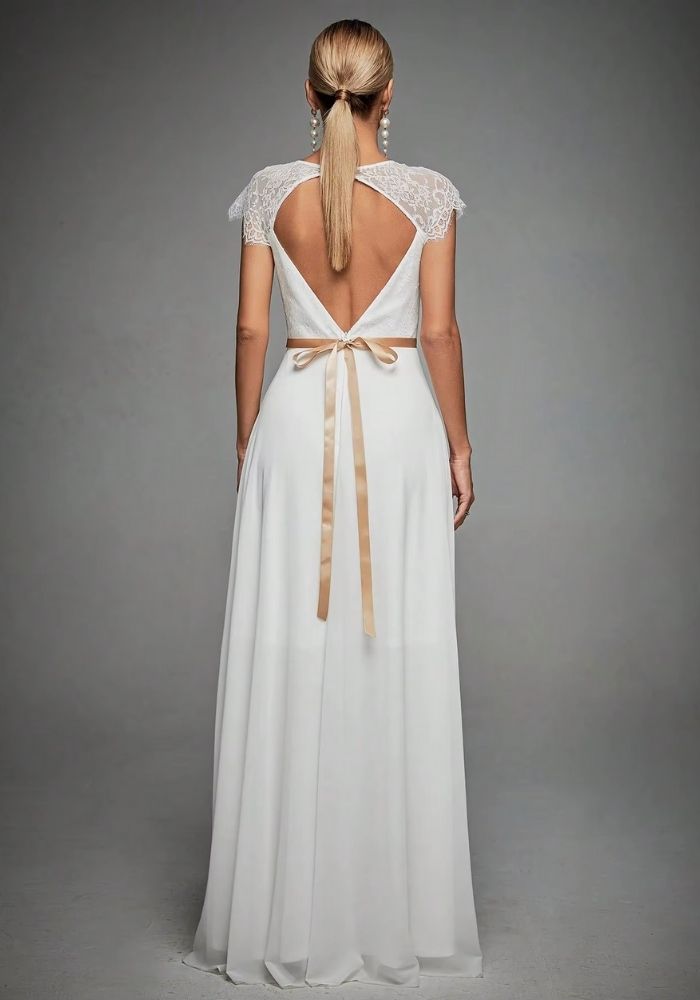 Brautkleider Standesamt Wimper Spitze Ärmel Chiffon