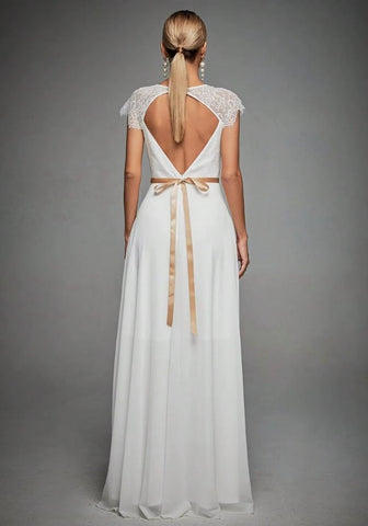 Brautkleider Standesamt Wimper Spitze Ärmel Chiffon
