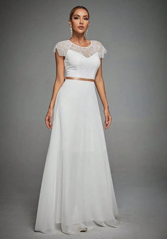 Brautkleider Standesamt Wimper Spitze Ärmel Chiffon